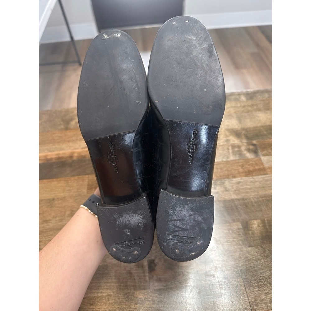 Salvatore Ferragamo Sport Black Croc Embossed Gancini Bit Loafers 7 3A Narrow - Picture 6 of 9